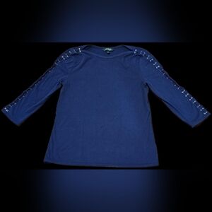 Lauren Ralph Lauren Essential Knit Embellished Boat Neck Top in Blue: Classic